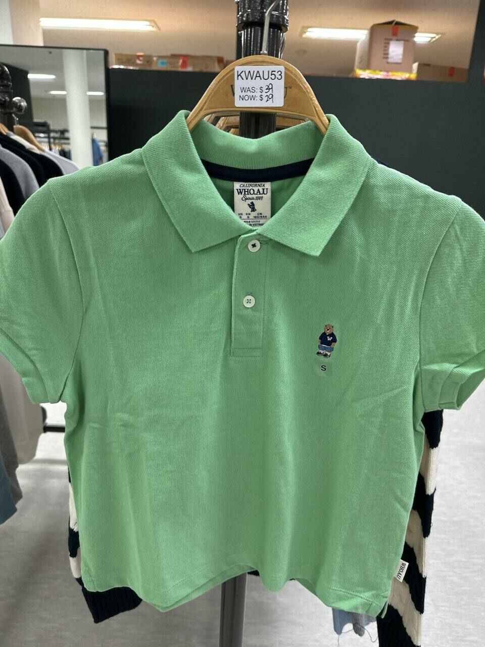 [K] WHO.A.U STEVE CROPPED SHORT SLEEVE COLLAR T-SHIRT,MINT, WHHAD2415F-02-MINT (KWAU53)