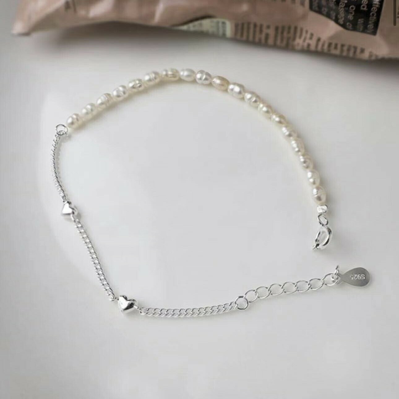 F06心願．愛心珍珠不對稱純銀手鍊