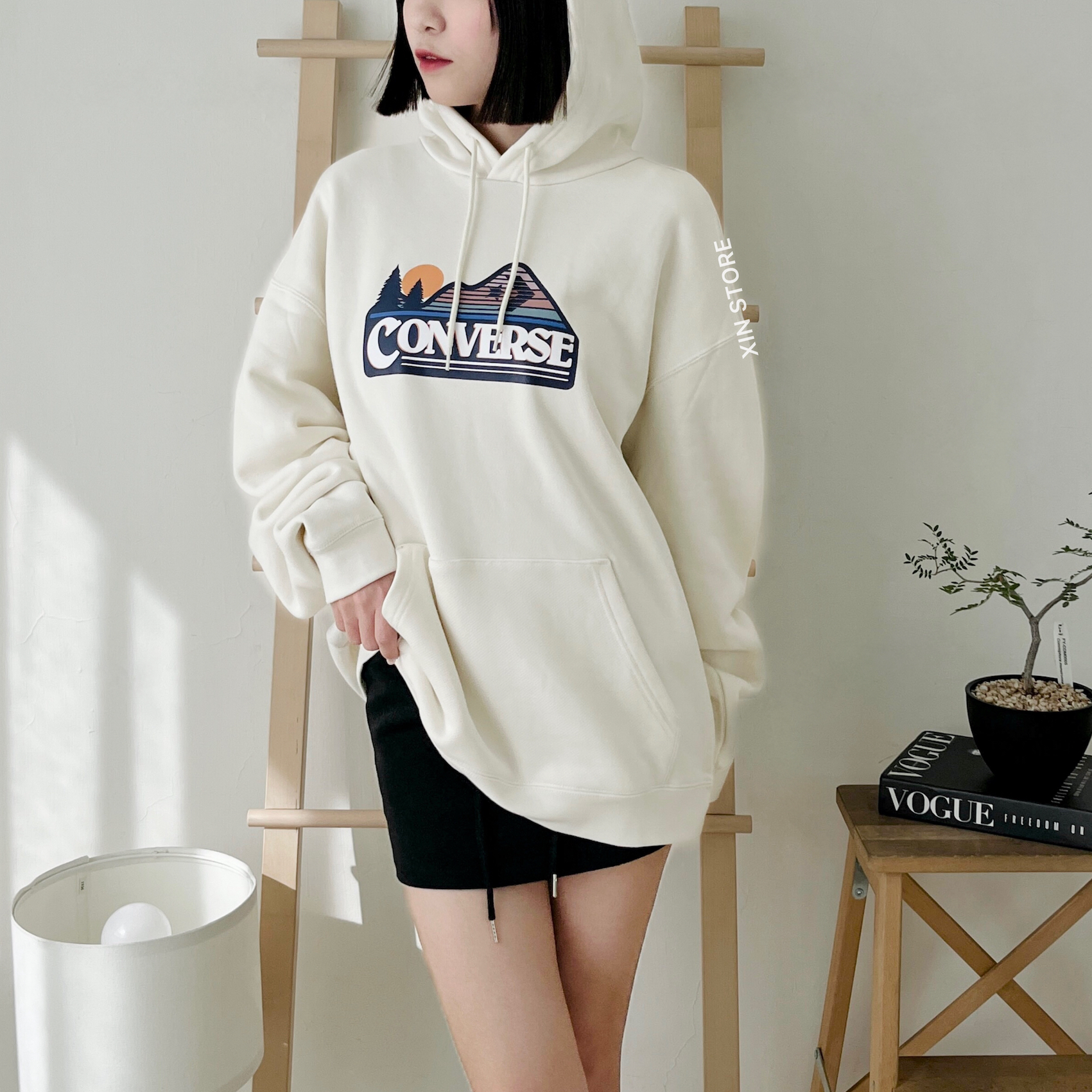 【現貨】Converse Loose Fit 帽Tee 長袖 落肩 夕陽 山脈 Logo 口袋 三色