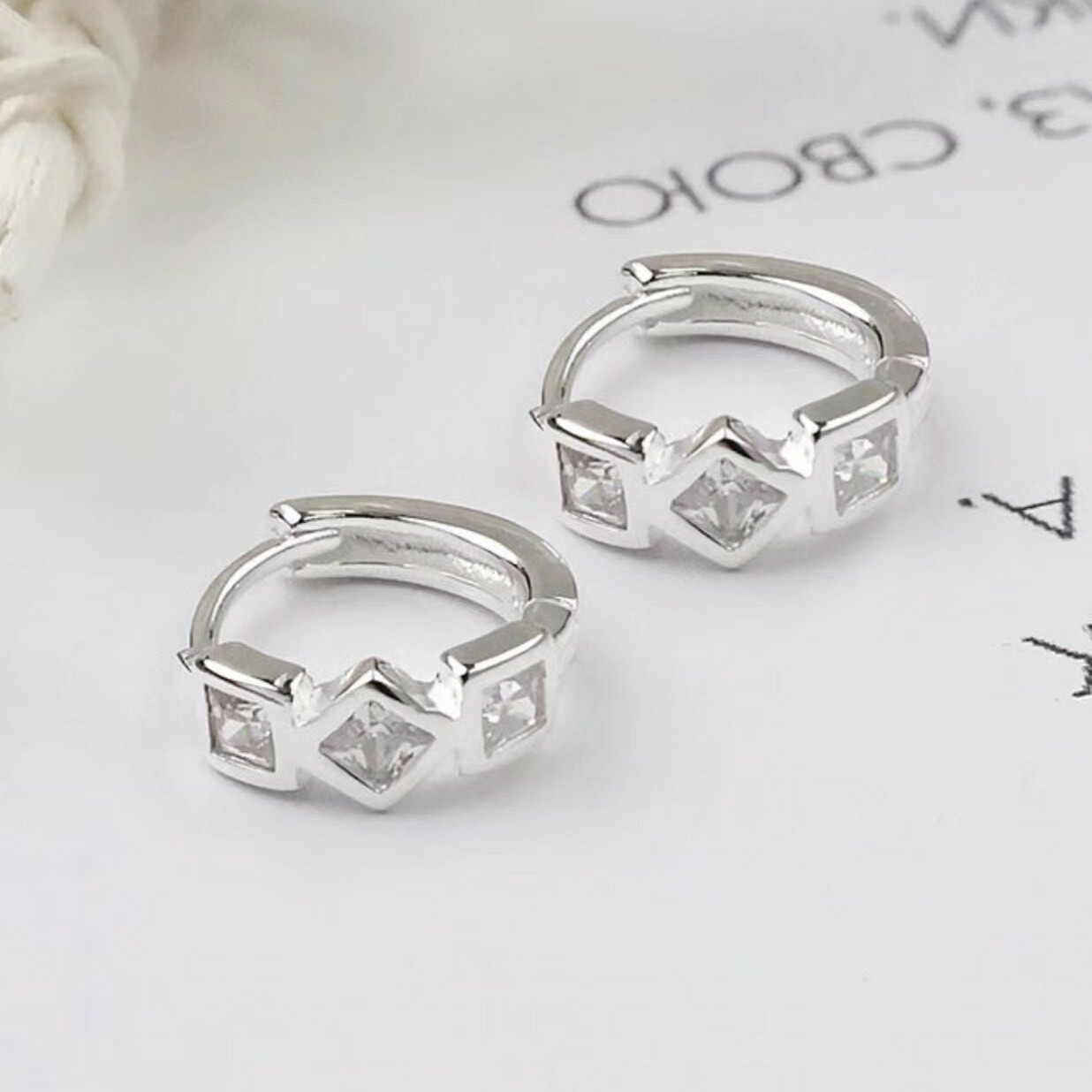 幾何．方塊包鑽純銀易扣