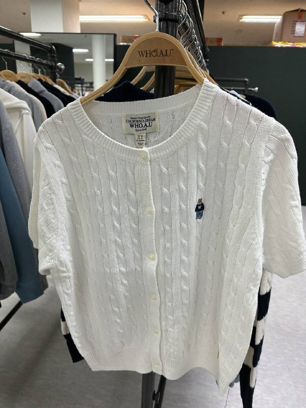 [K] WHO.A.U STEVE CABLE CROP SHORT SLEEVE CARDIGAN,IVORY, WHCKD3701F-00-IVORY (KWAU69)