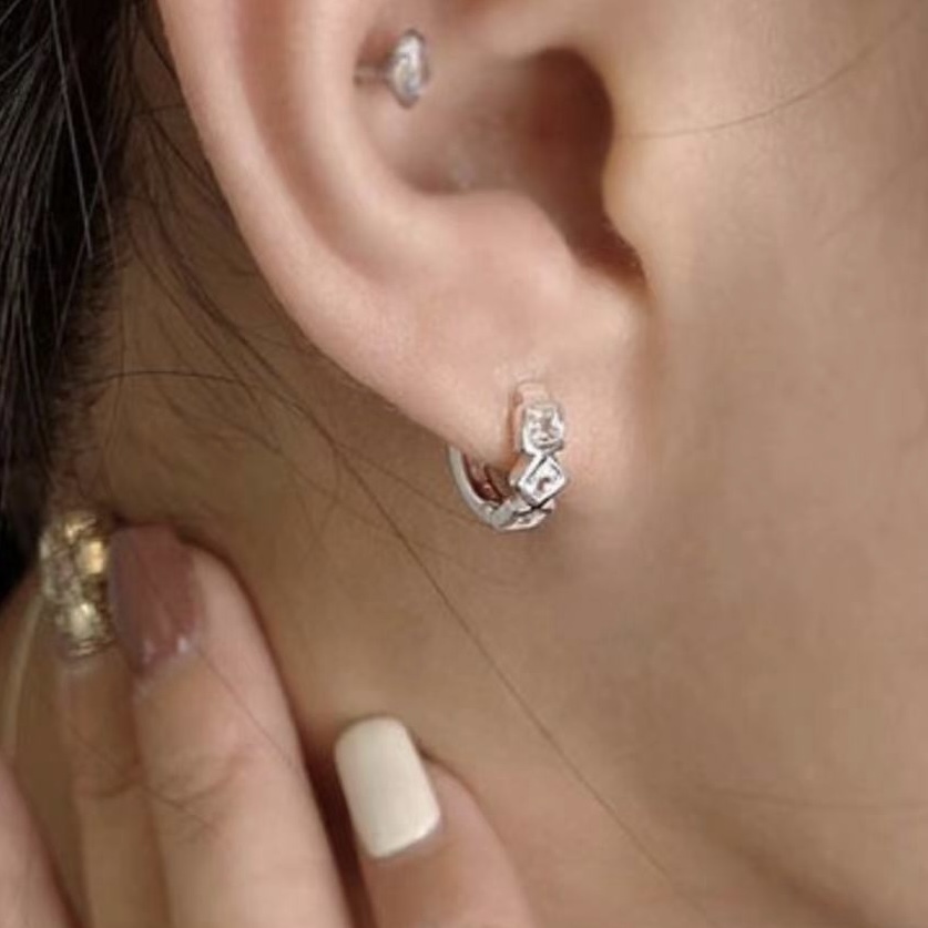 幾何．方塊包鑽純銀易扣