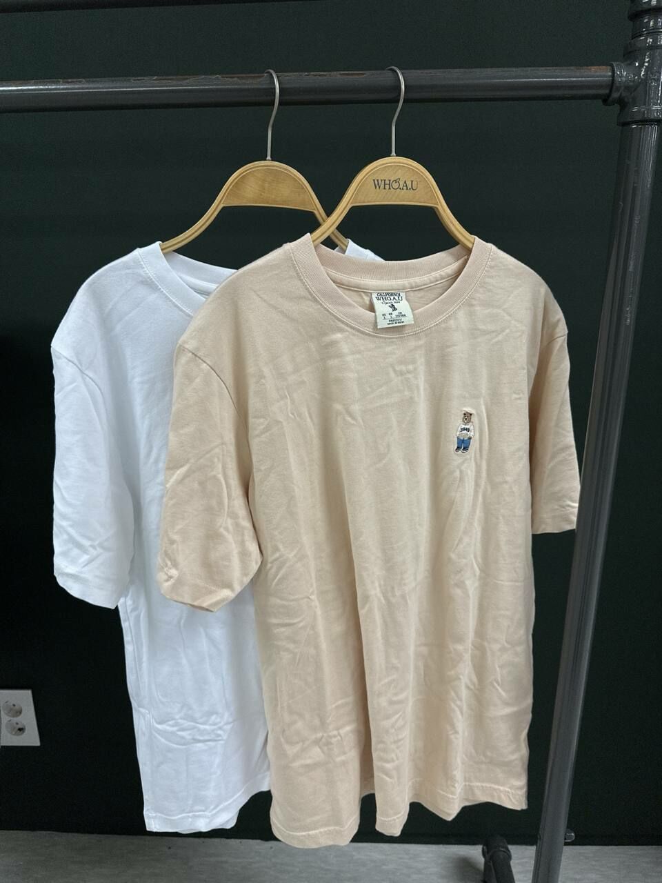 [K] WHO.A.U 2 PACK STEVE EMBROIDERY SHORT SLEEVE T-SHIRT,BEIGE, WHRAD2323U-BEIGE (KWAU102)