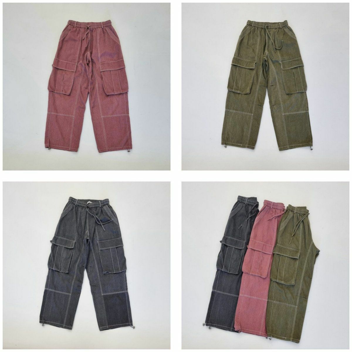 淨色明線可束腳鬆身工裝褲 And Liberty-006P