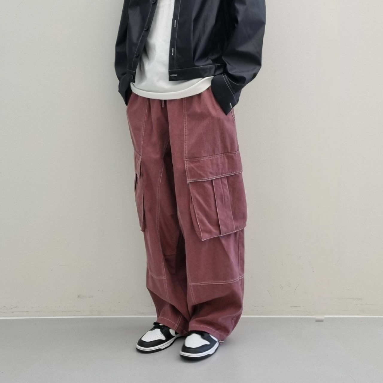 淨色明線可束腳鬆身工裝褲 And Liberty-006P