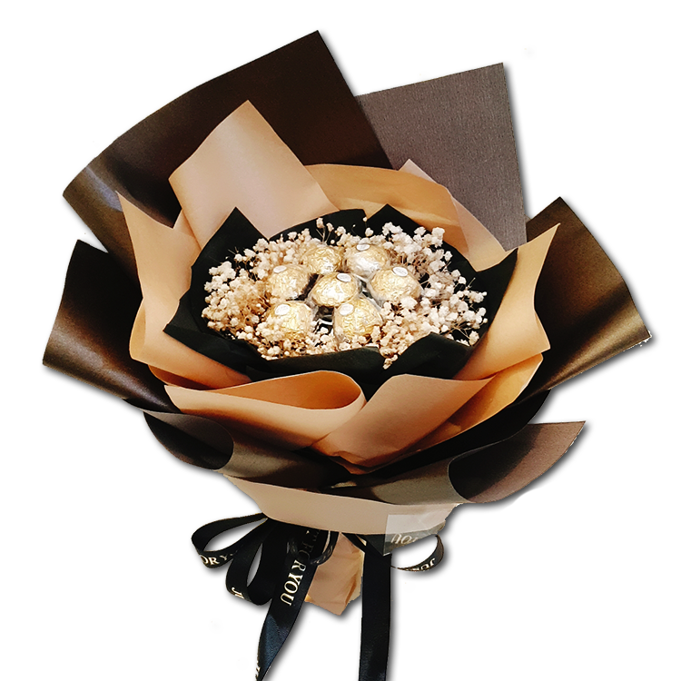 7朵金莎滿天星花束,金色黑色包裝,桃園花店,桃園幸福禮物婚禮小物,桃園婚禮小物