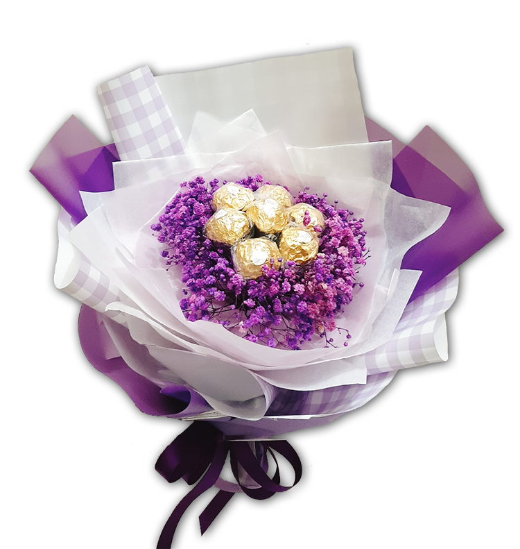 7朵金莎滿天星花束,紫色包裝,桃園花店,桃園幸福禮物婚禮小物,桃園婚禮小物