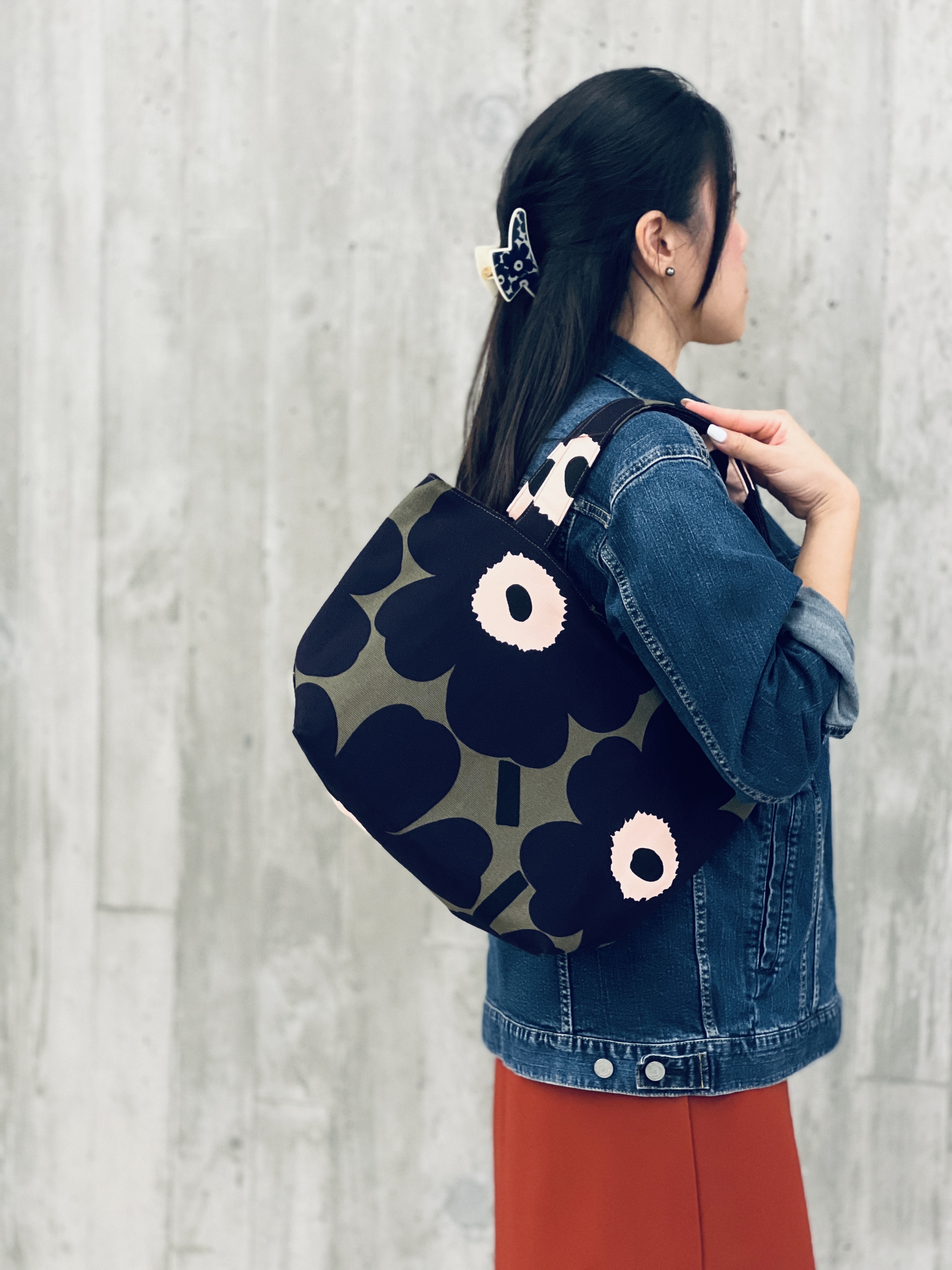 2 way shopping tote | Marimekko canvas fabric | Limited Army Green x Dark Purple