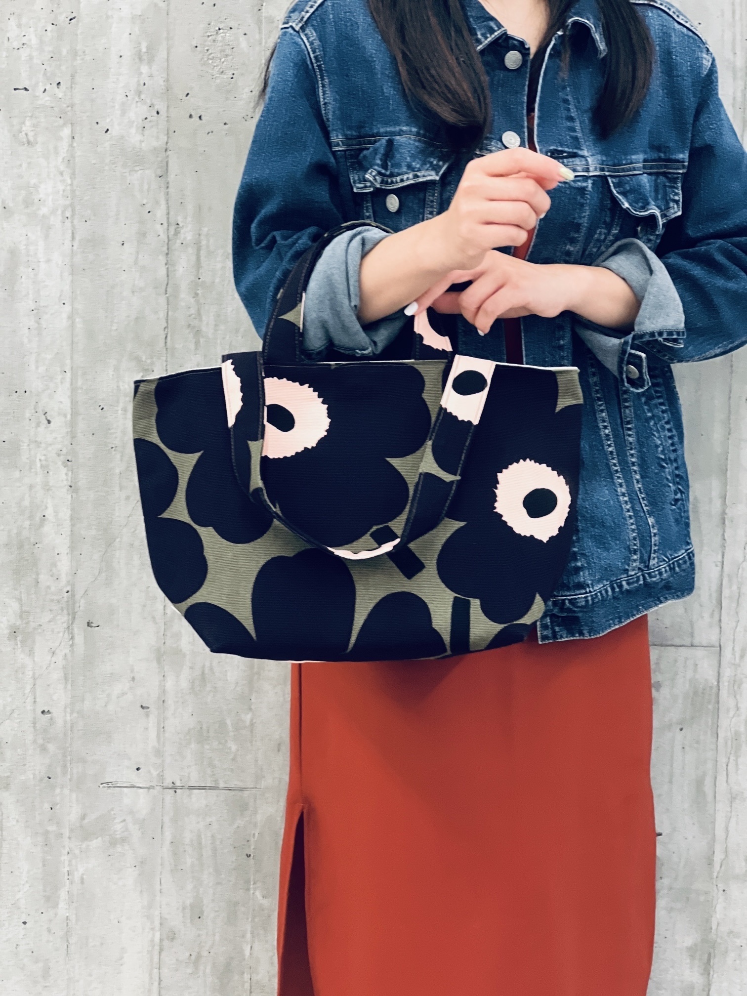 2 way shopping tote | Marimekko canvas fabric | Limited Army Green x Dark Purple