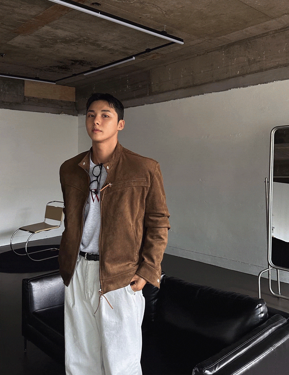 絨面革束帶賽車夾克