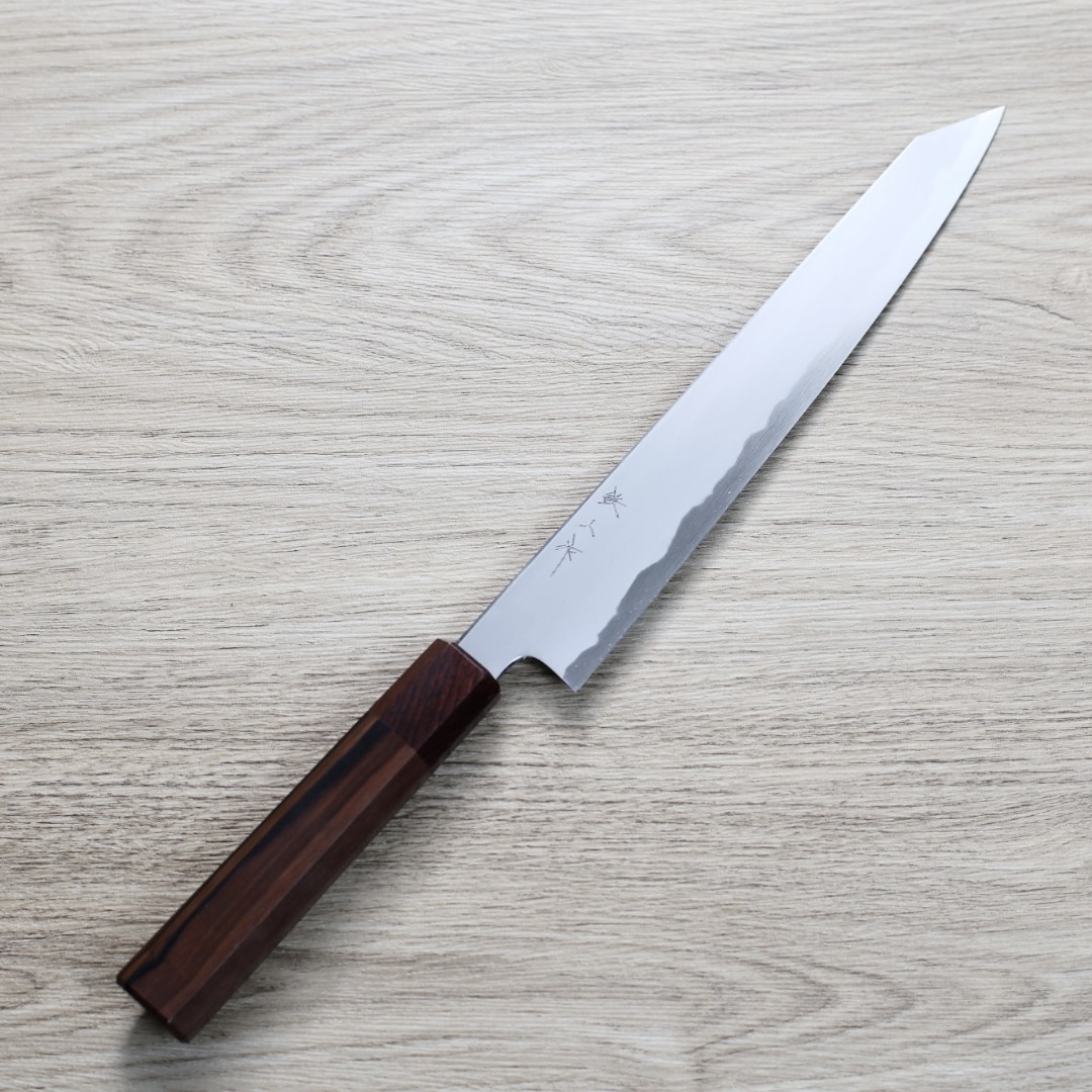 明神利器製作所 鐵人作 切付筋引 240mm 青二鋼 總霞 含鞘