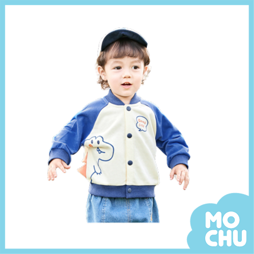 立體藍恐龍螺紋領口外套