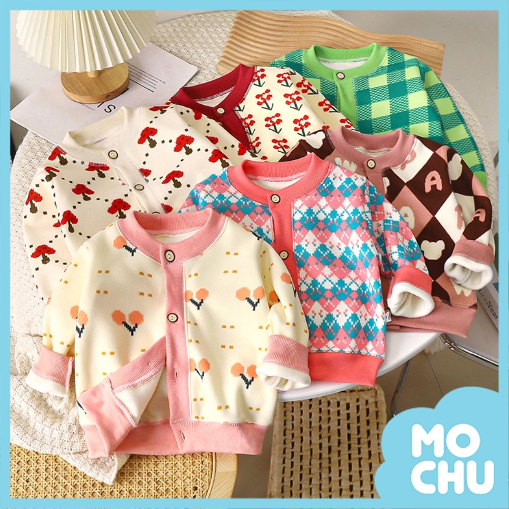 熊頭Ｑ字母加絨保暖鈕扣開衫