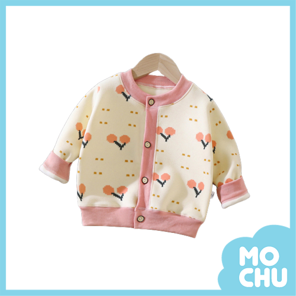 粉櫻桃加絨保暖鈕扣開衫