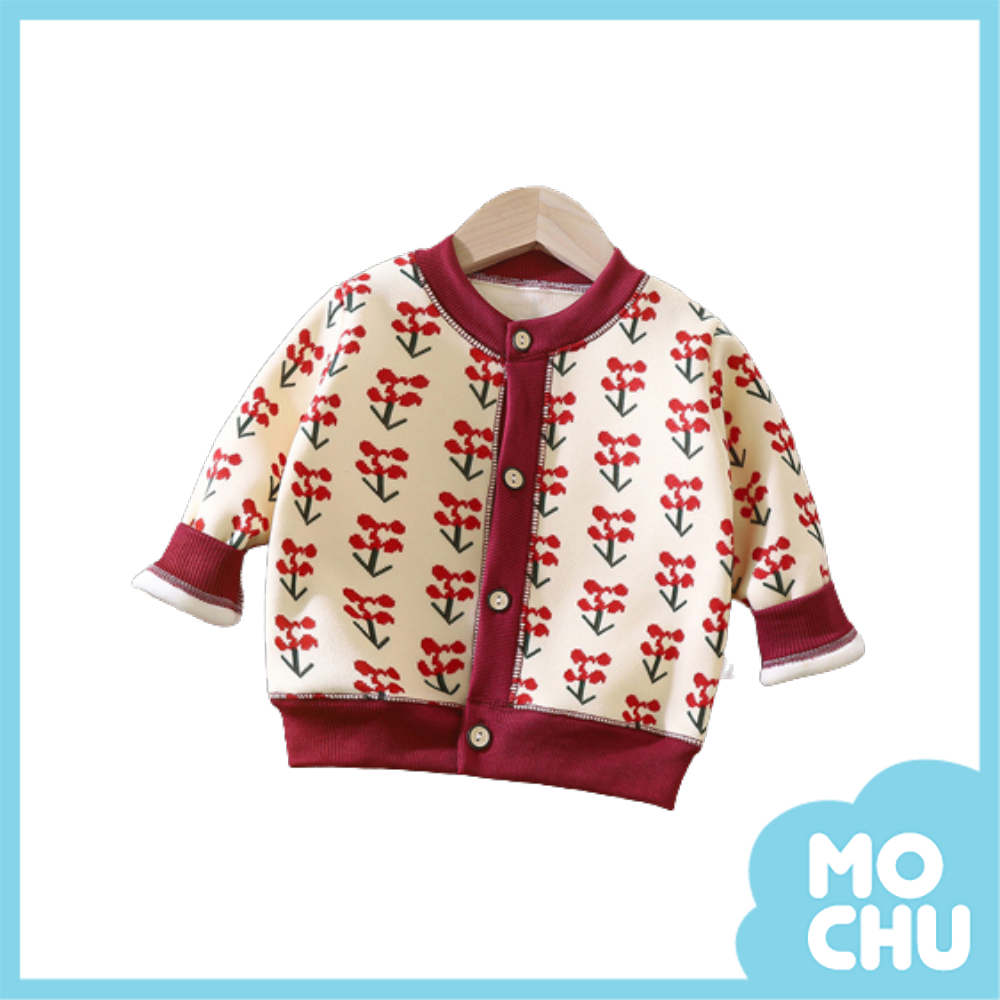 小樹枝櫻桃加絨保暖鈕扣開衫