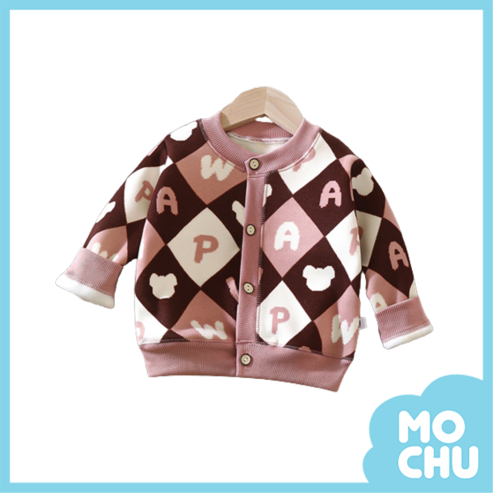 熊頭Ｑ字母加絨保暖鈕扣開衫