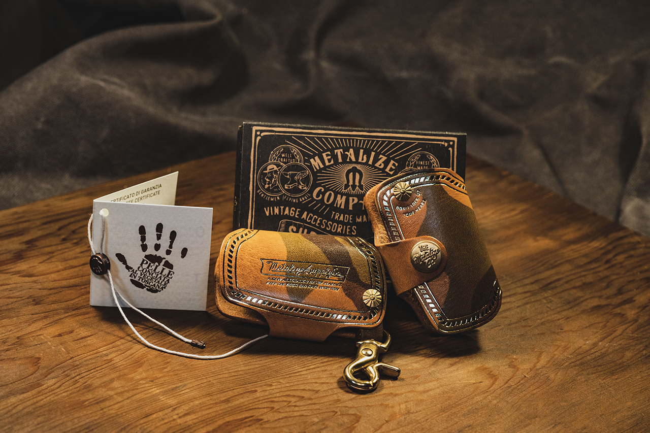 復古車廠鑰匙包-短款-義大利迷彩植鞣皮革 (迷彩棕)