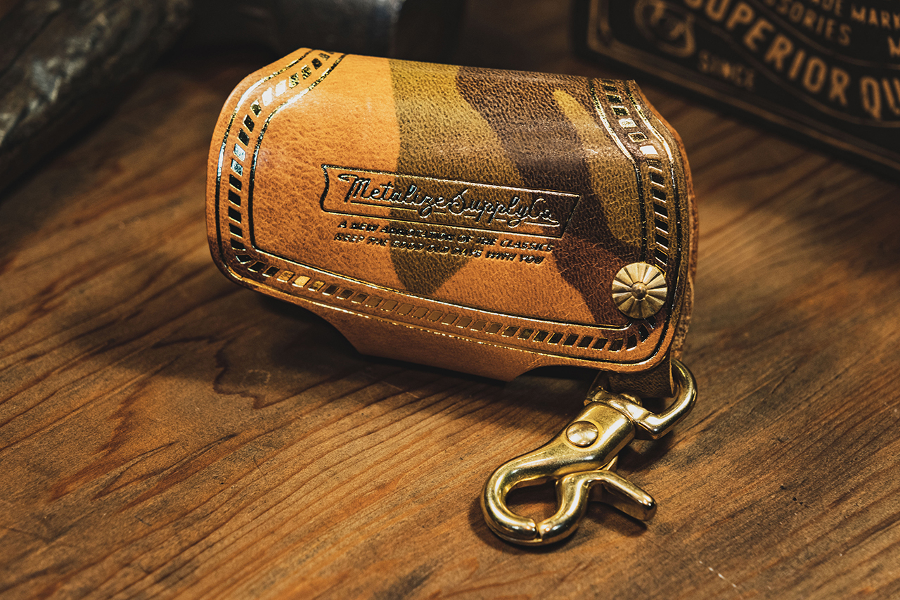 復古車廠鑰匙包-短款-義大利迷彩植鞣皮革 (迷彩棕)