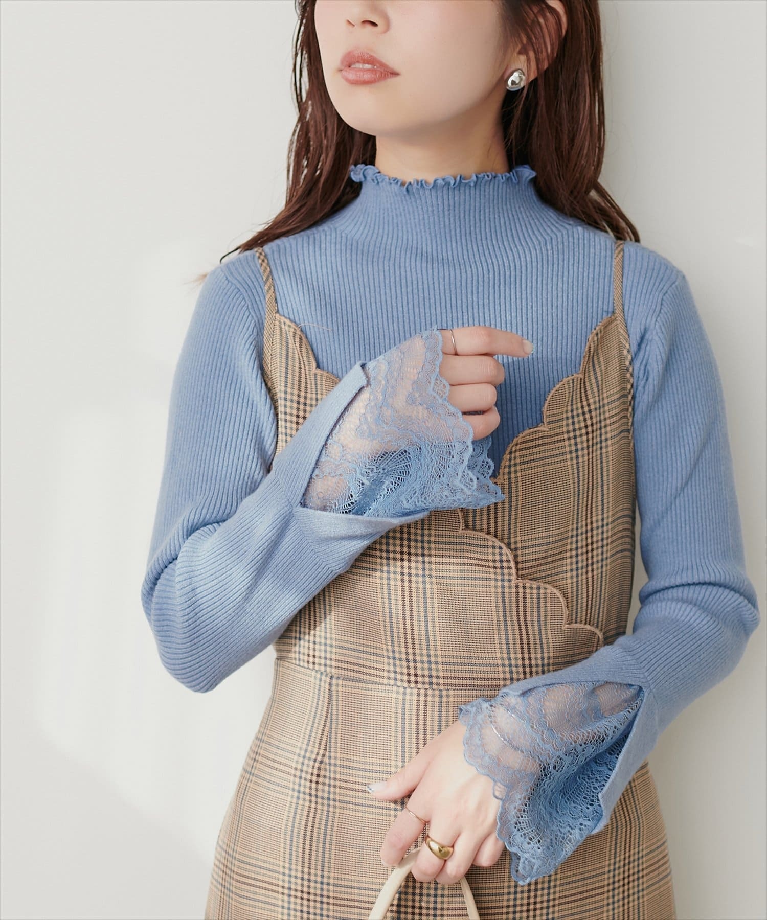 natural couture(ナチュラルクチュール)  袖口レースリブタートル藍（0332050130）