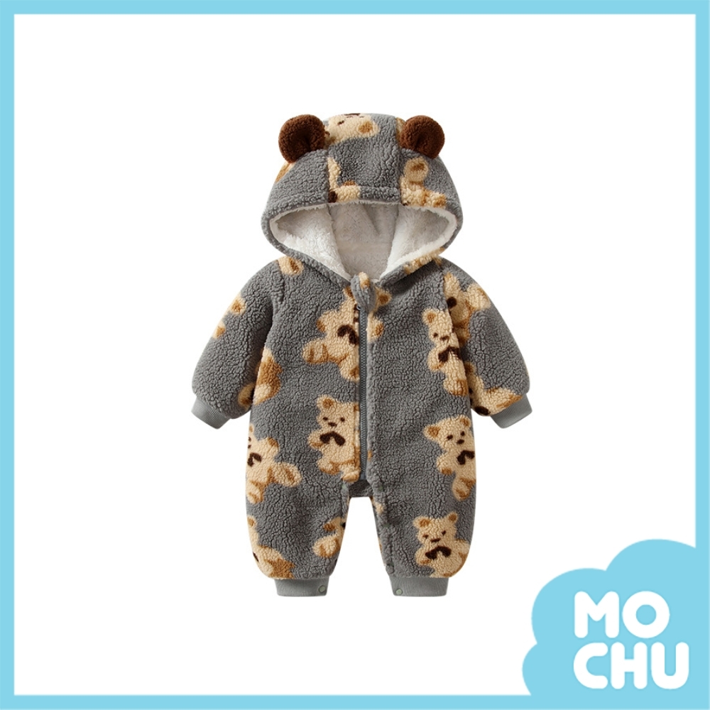 立體熊耳朵加絨長袖連身衣(四色)