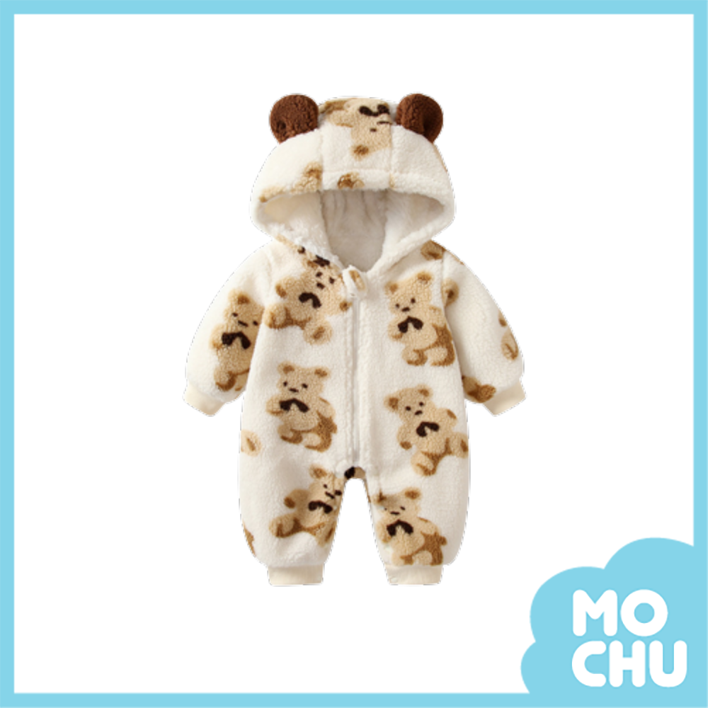 立體熊耳朵加絨長袖連身衣(四色)