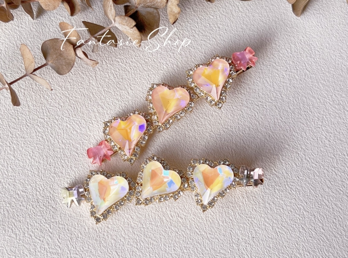 韓國純手工飾品-偏光寶石愛心髮夾