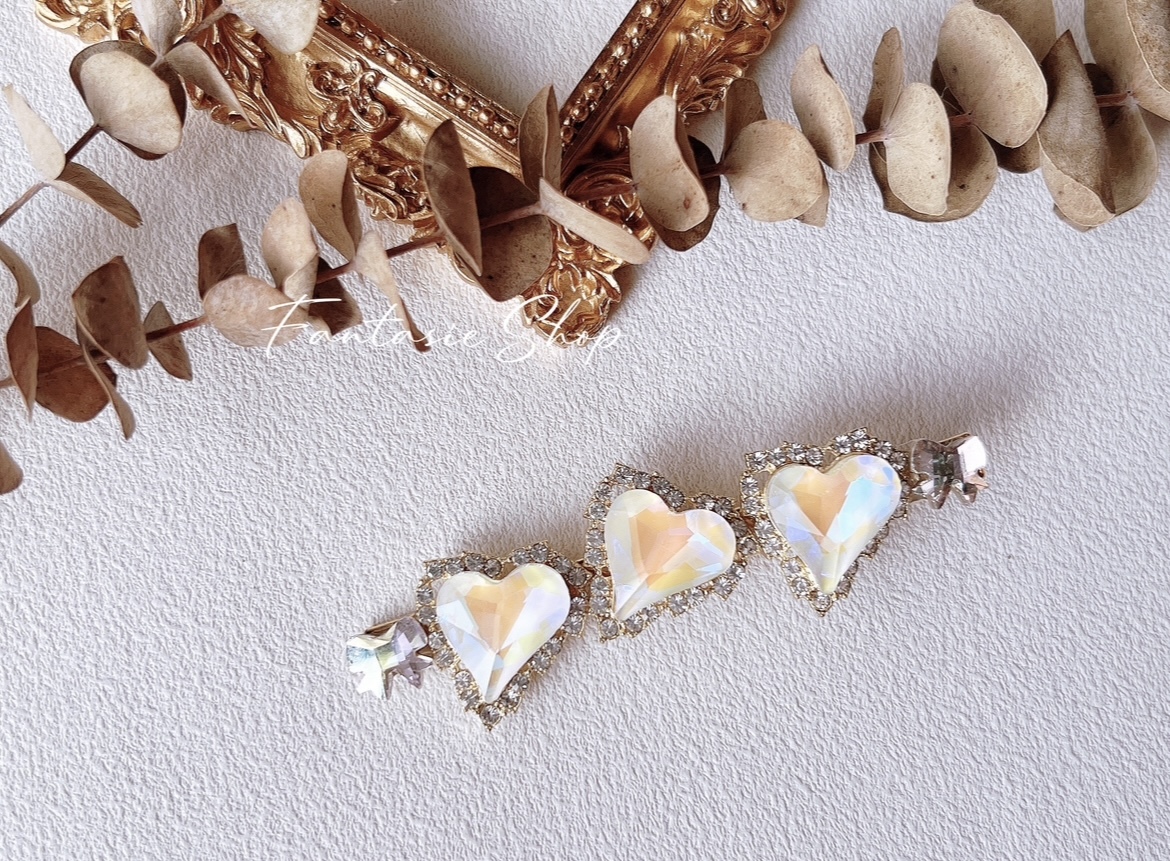 韓國純手工飾品-偏光寶石愛心髮夾