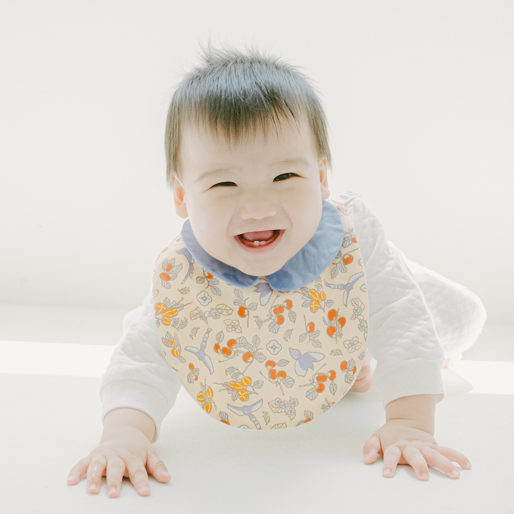 Round Collar Baby bib/Joyful Forest /Taiwan Blue Magpie & Persimmon