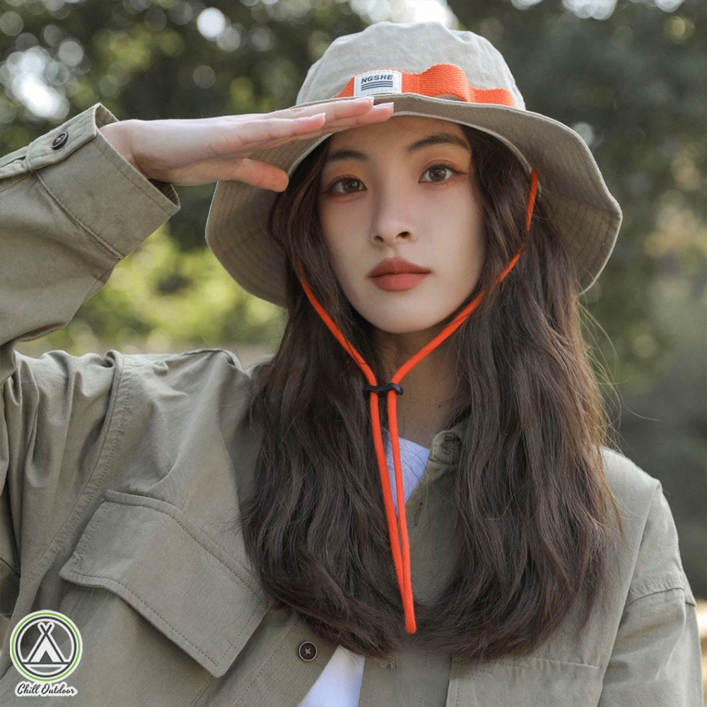 撞色抽繩防曬漁夫帽