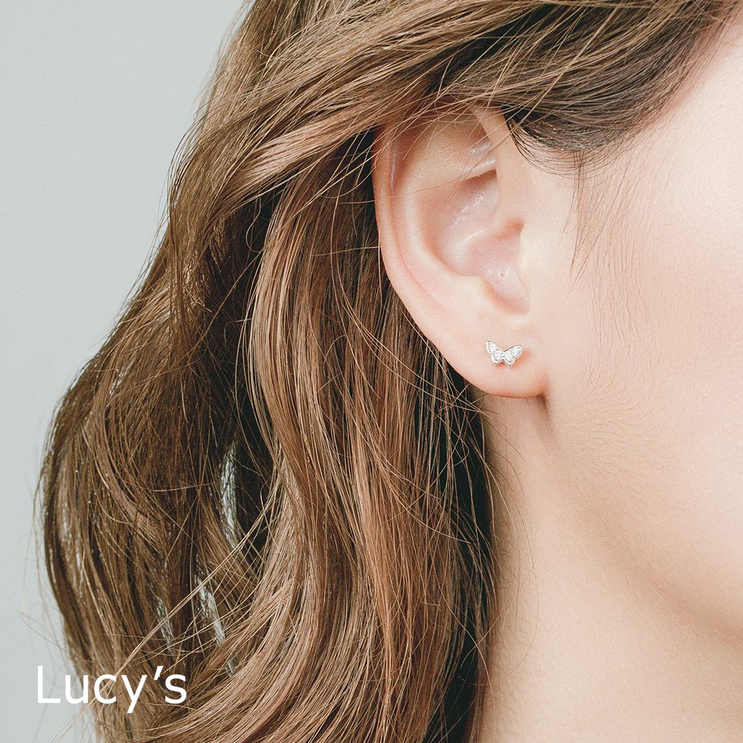 925純銀〔輕銀系列〕蝴蝶鑽 耳環 (106637)