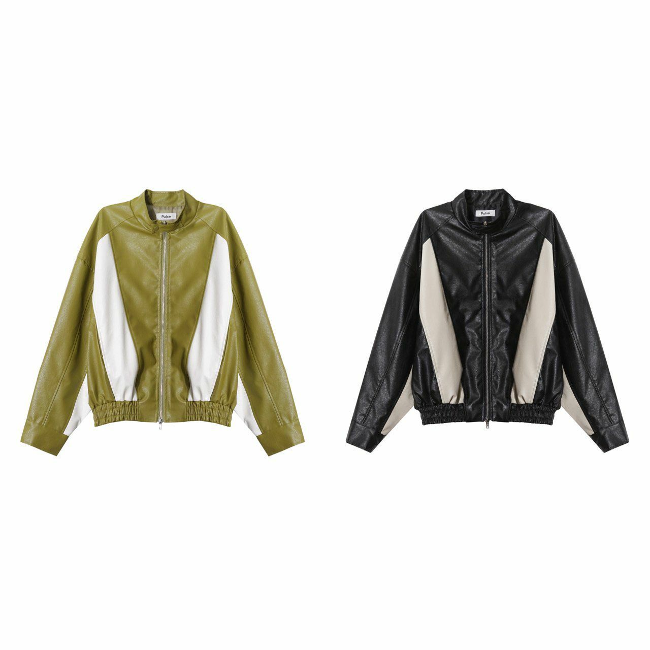 企領拼色拉鍊合成皮褸 PULSE-033JK