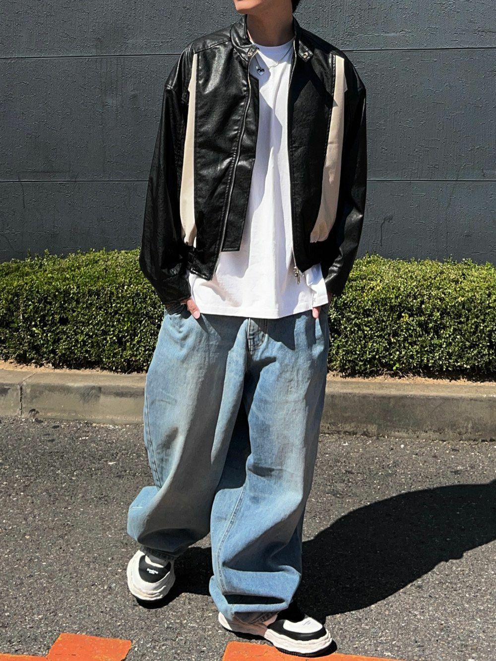 企領拼色拉鍊合成皮褸 PULSE-033JK