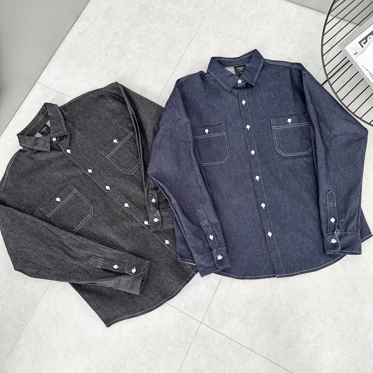 #98086 丹寧車縫線牛仔襯衫