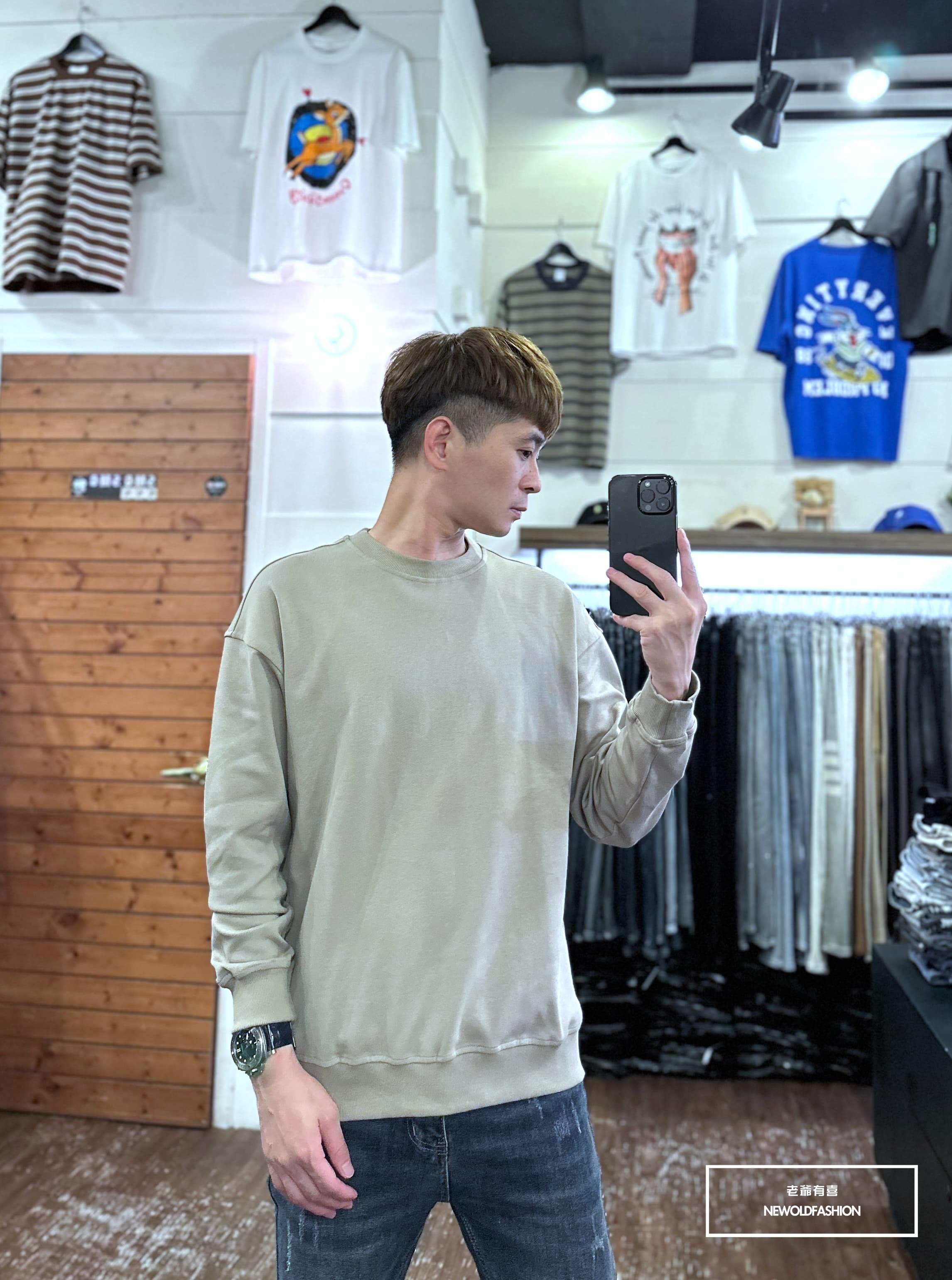 『新品上市』重磅簡約素色圓領大學T-卡其(NOF2309B5510)