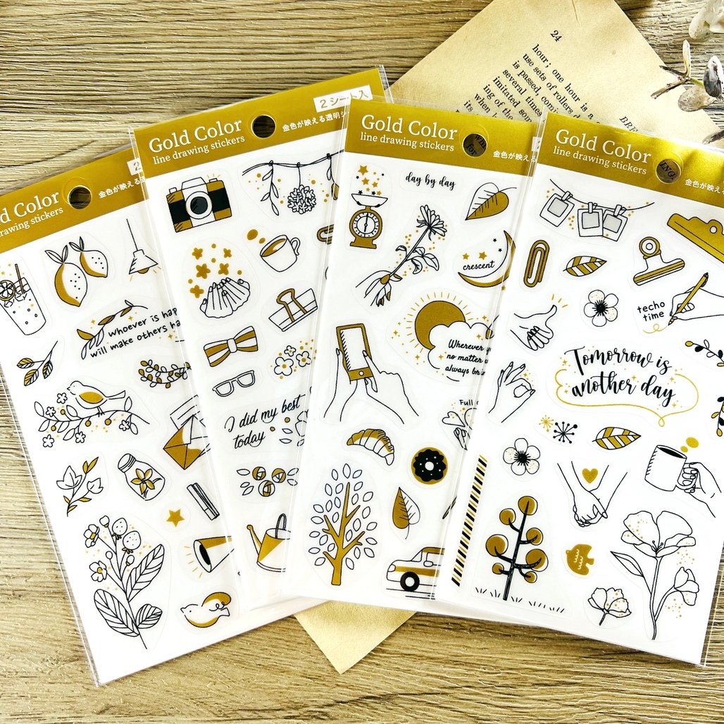 日本PINEBOOK．Gold Color 金線透明裝飾貼紙 共4款 2023年新款