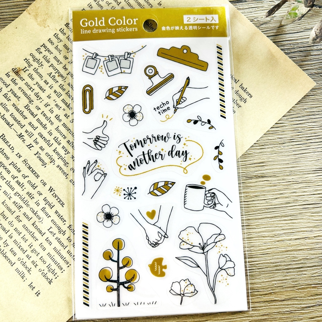 日本PINEBOOK．Gold Color 金線透明裝飾貼紙 共4款 2023年新款