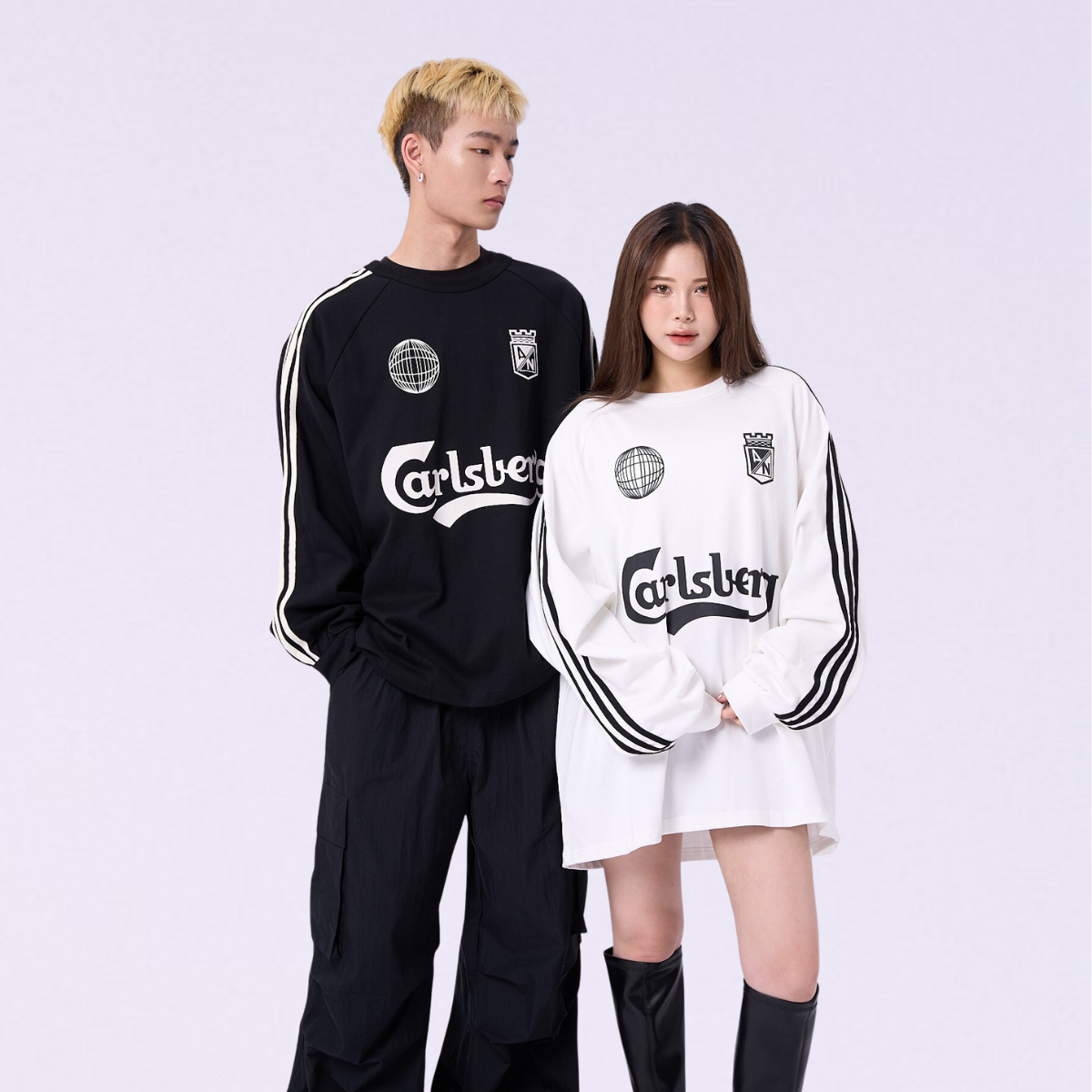 自留美式復古邊條oversize上衣