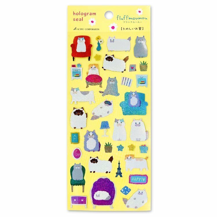 居家 毛茸茸貓咪 雷射貼紙｜日本ACTIVE CORPORATION