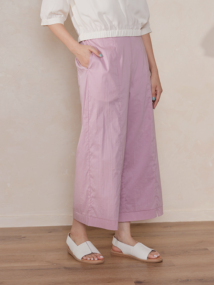 自在切角9分寬褲-花粉