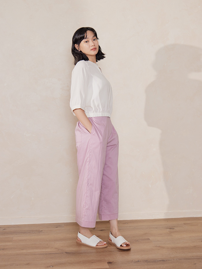 自在切角9分寬褲-花粉