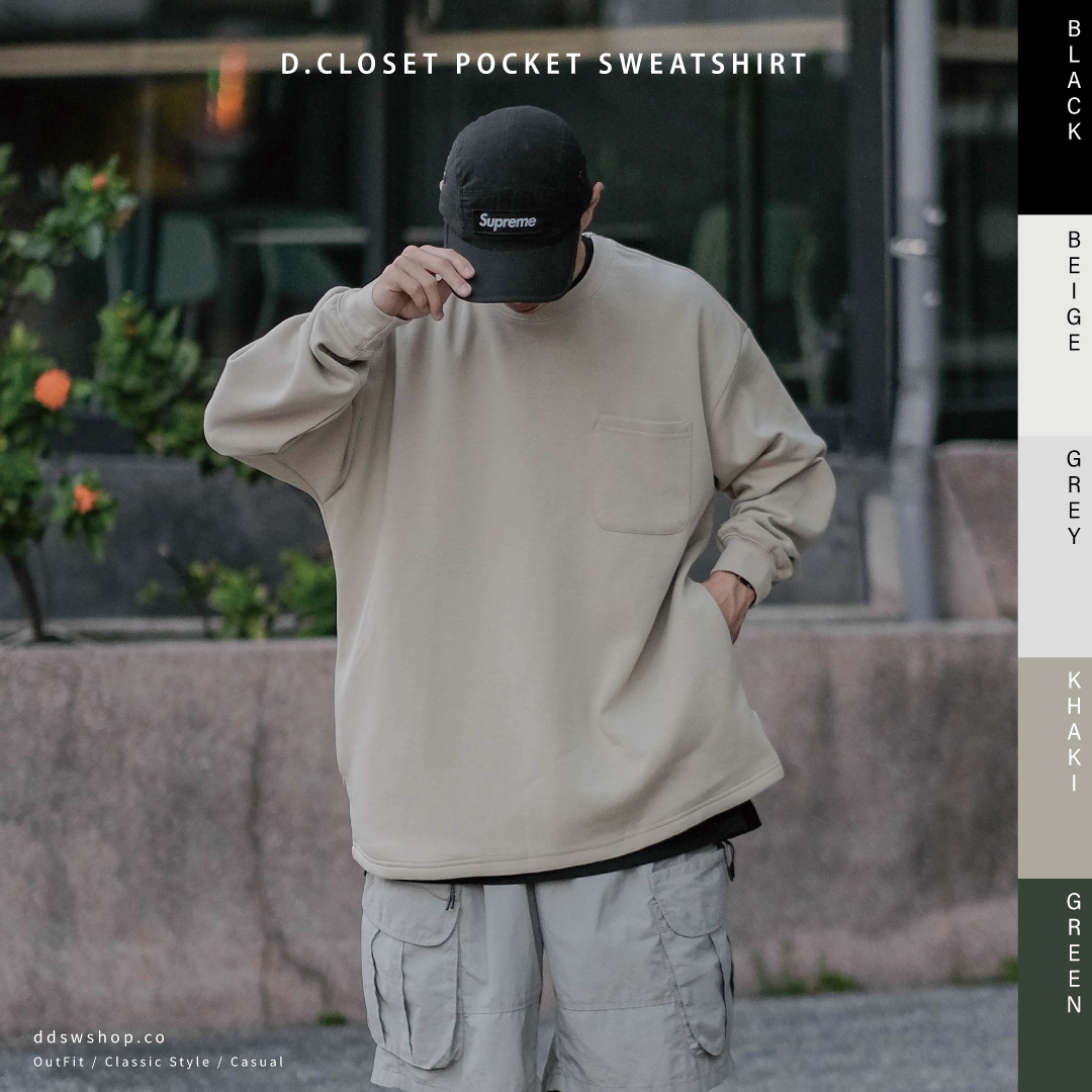 D.CLOSET 長袖 寬鬆太空棉口袋踢 拉鍊側口袋