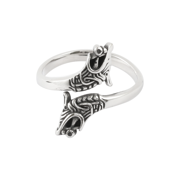 白鋼戒指，男士戒指 經典凱爾特龍圖騰；世界和生命循環（3424）