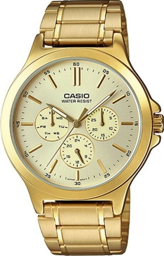 萬年鐘錶 - CASIO 卡西歐  全金款三眼男錶 MTP-V300G-9A  錶徑41.5MM
