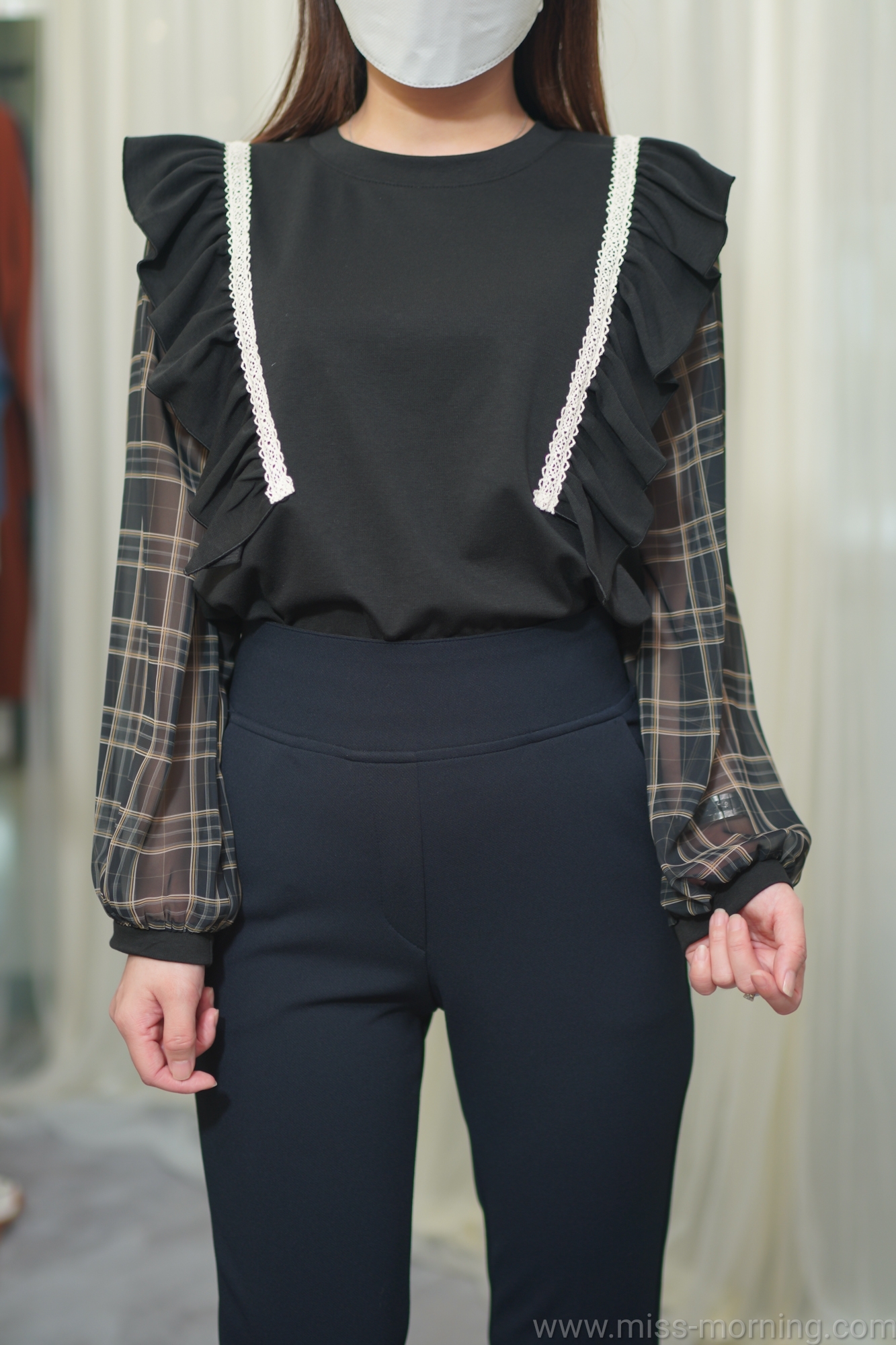 拼格仔袖款上衣(13425)