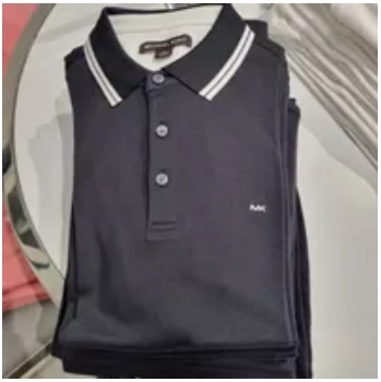 [S] MICHAEL KORS SMALL MK LOGO PATCH POLO SHIRT,BLACK, OF15FY220B-BLACK (SMK601)