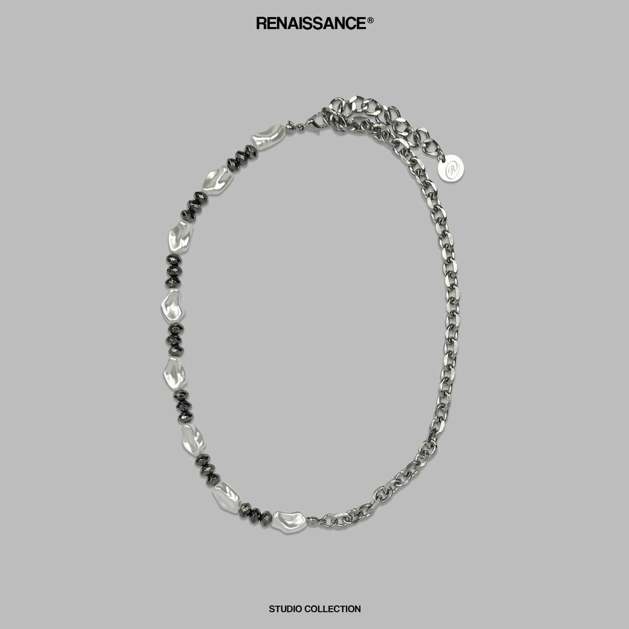 RENAISSANCE 黑白寶石鏈條項鍊 ‘’ Odd Shaped Beads Necklace ‘’