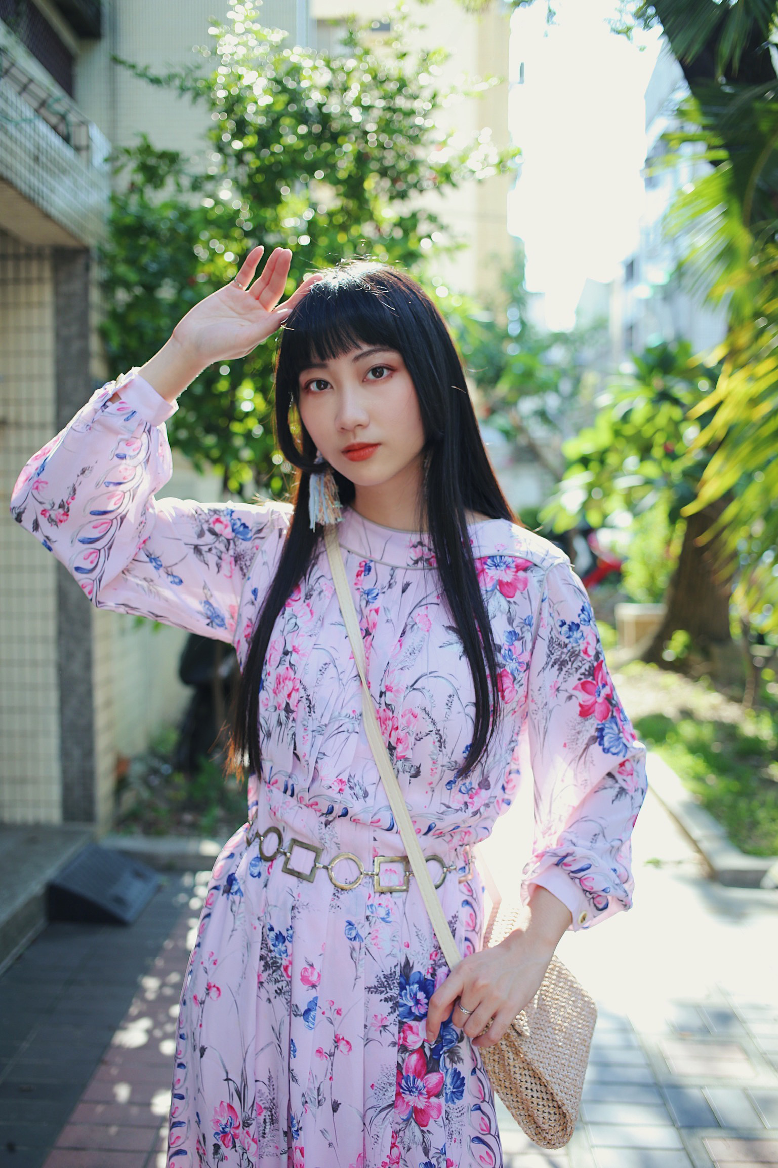 Vintage Dress / 古著粉色水墨花卉百摺洋裝