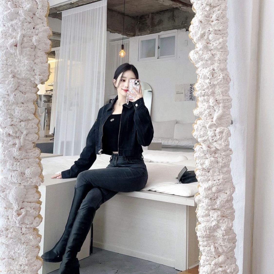 #現貨優惠 韓國 muahmuah 方領棉質 短版 秋冬上衣 長袖 (MUT22078)