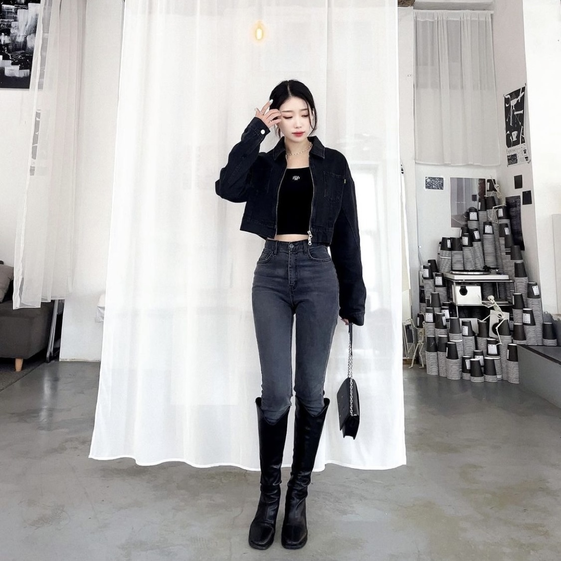 #現貨優惠 韓國 muahmuah 方領棉質 短版 秋冬上衣 長袖 (MUT22078)