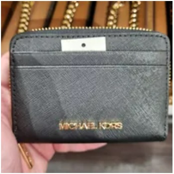 [S] MICHAEL KORS 35H8GTVZ1L JET SET TRAVEL LEATHER MD ZA CARD CASE,BLACK, 192877025405 (SMK614)